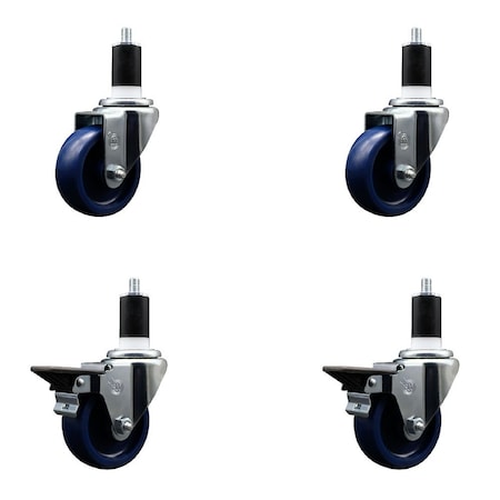 Service Caster 3.5'' Solid Poly Wheel Swivel 1-1/2'' Expanding Stem Caster Set 2 Brakes, 4PK SCC-EX20S3514-SPUS-2-PLB-2-112